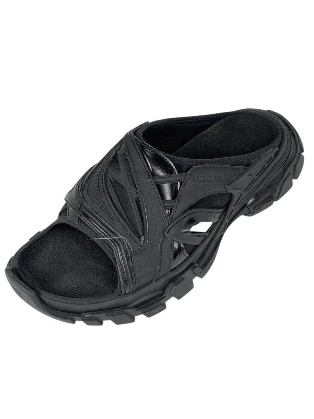 Balenciaga Track Slide Sandals Shoes Leather Rubber Black
